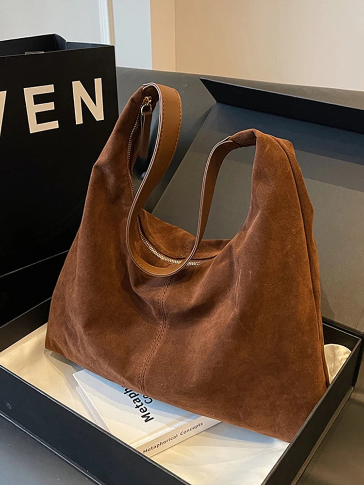 Retro Soft Suede Bag For Women 2023 New Autumn/winter Popular Large Capacity Shoulder Bag Bucket Bag