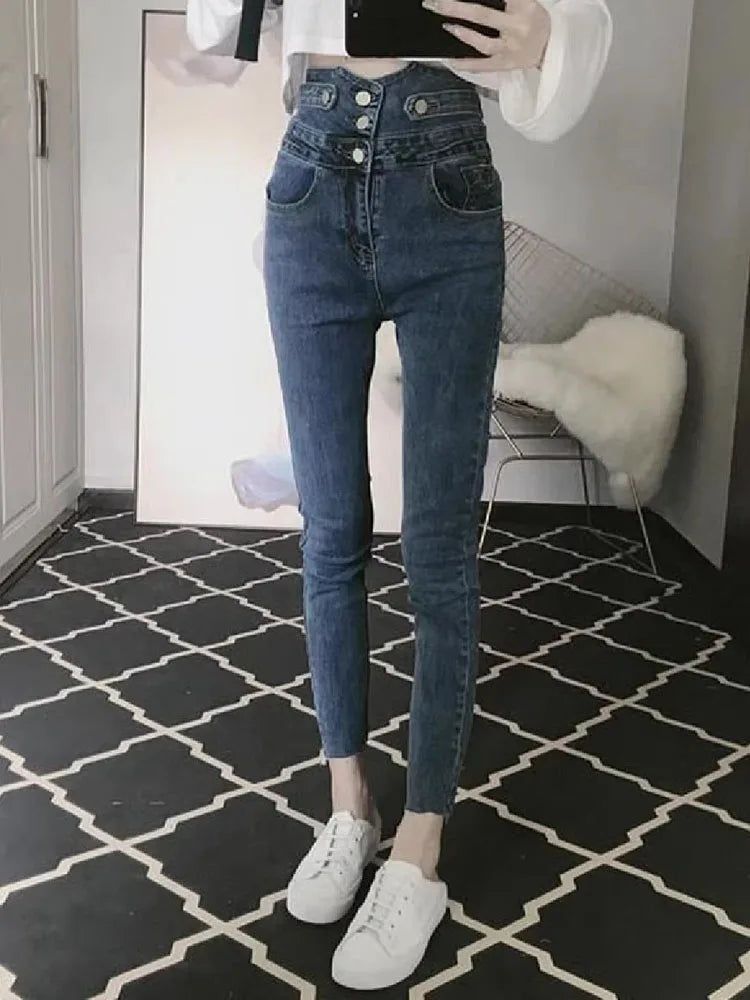 High Waist Slim Pencil Jeans Woman Vintage Skinny Stretch Denim Pants Spring Fall Streetwear Korean Fashion Casual Kot Pantolon