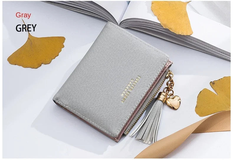 Fashion Women's Wallets Tassel Short Wallet For Woman Zipper Mini rfid Coin Purse Ladies Small Wallet Female Leather Card Holder