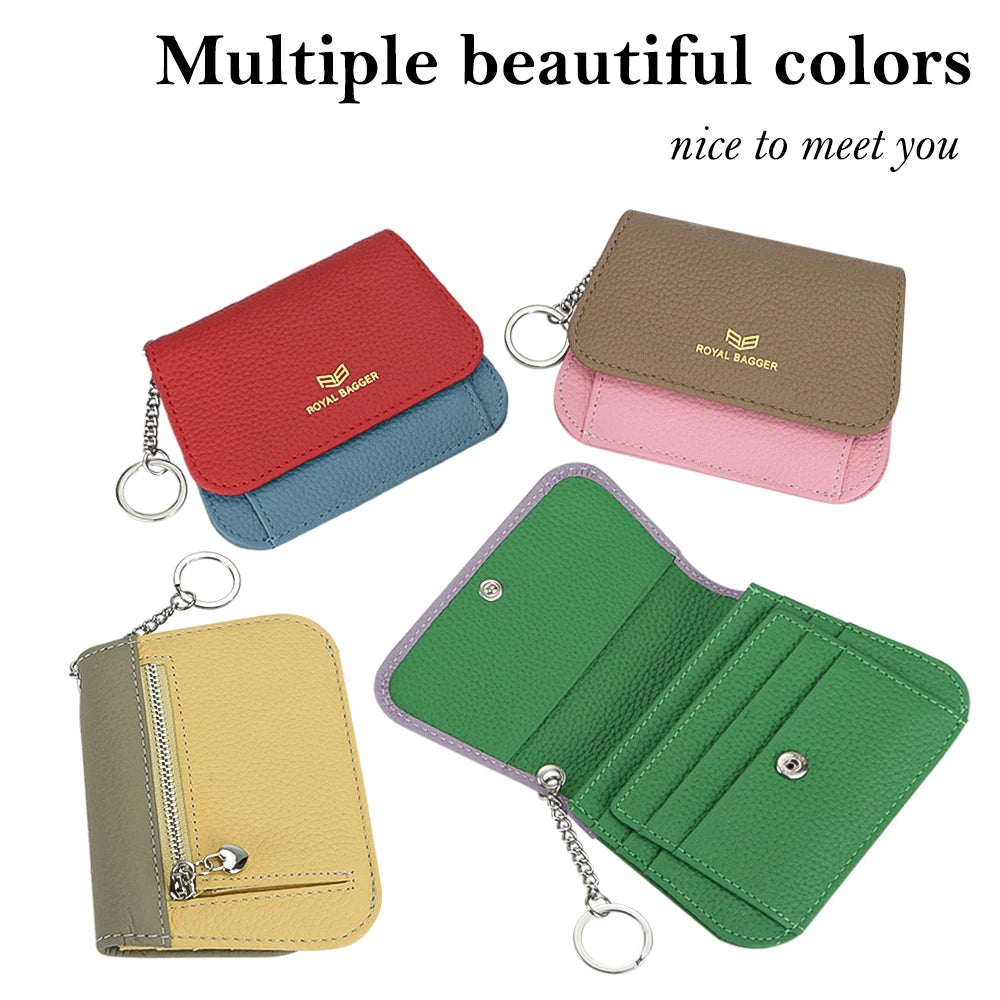 Royal Bagger Multi-card Slots Short Wallet, Genuine Leather Credit Card Holder, RFID Blocking Card Coin Purse with Keychain