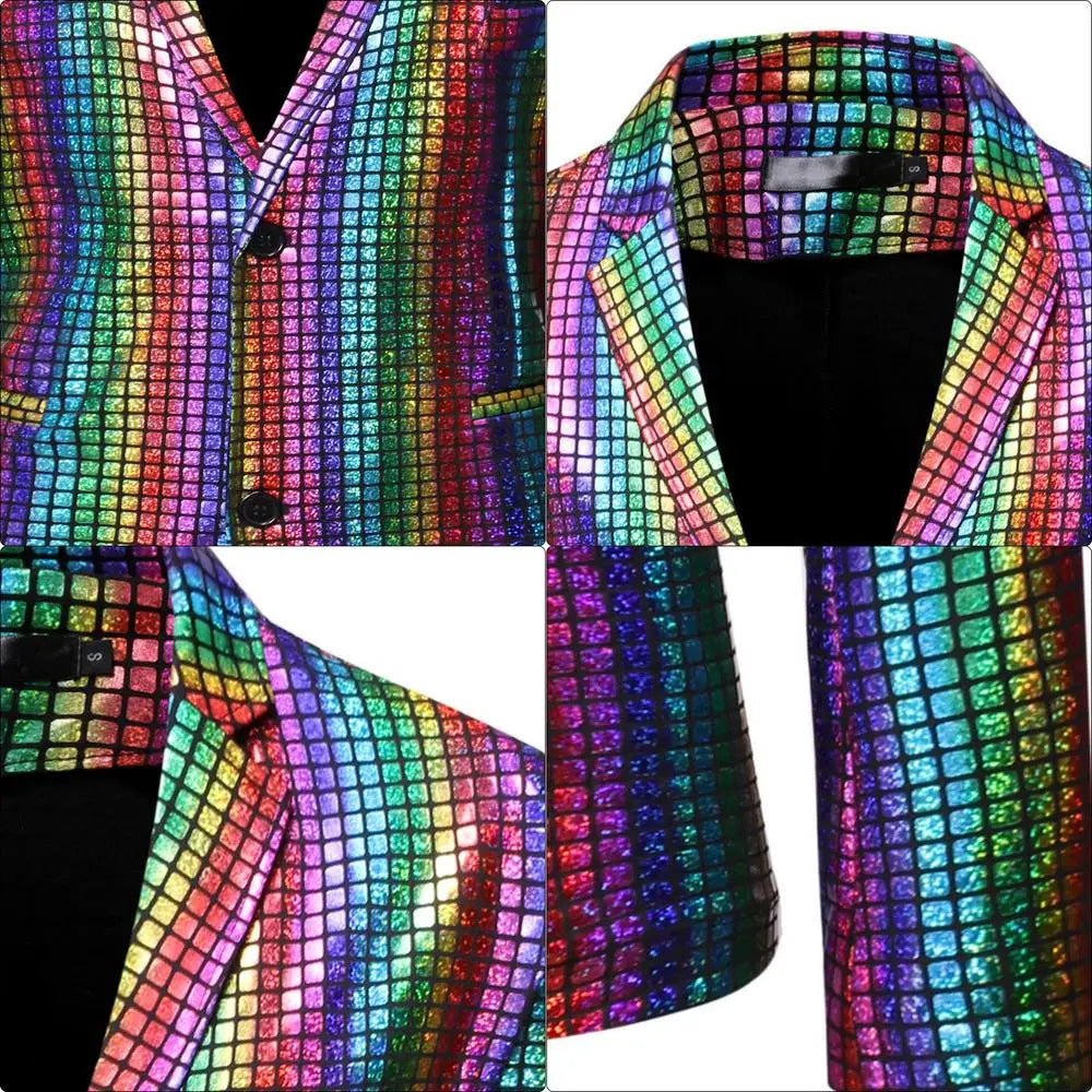 Blazers à paillettes Veste de costume à paillettes brillantes Tenues d'Halloween Blazer à deux boutons Blazer de smoking Disco Glitter Party Blazer pour hommes Dîner