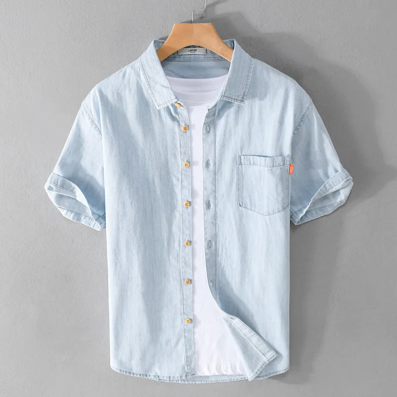 Denim Shirt for Men Summer New Short Sleeve Pure Cotton Shirt