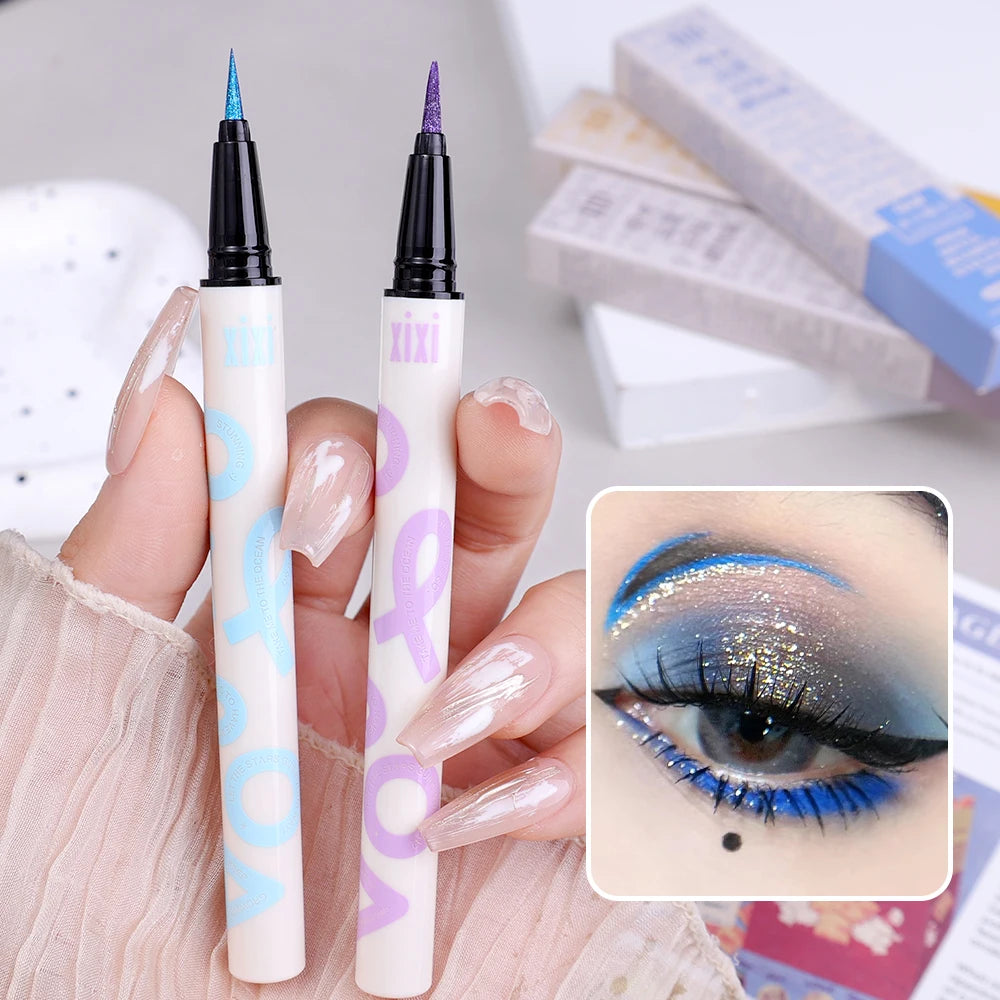 Crayon liquide pour les yeux nacré fin 6 couleurs 3 en 1 Bâton de fard à paupières brillant Silkworm Maquillage pour les yeux à paillettes lisses et durables