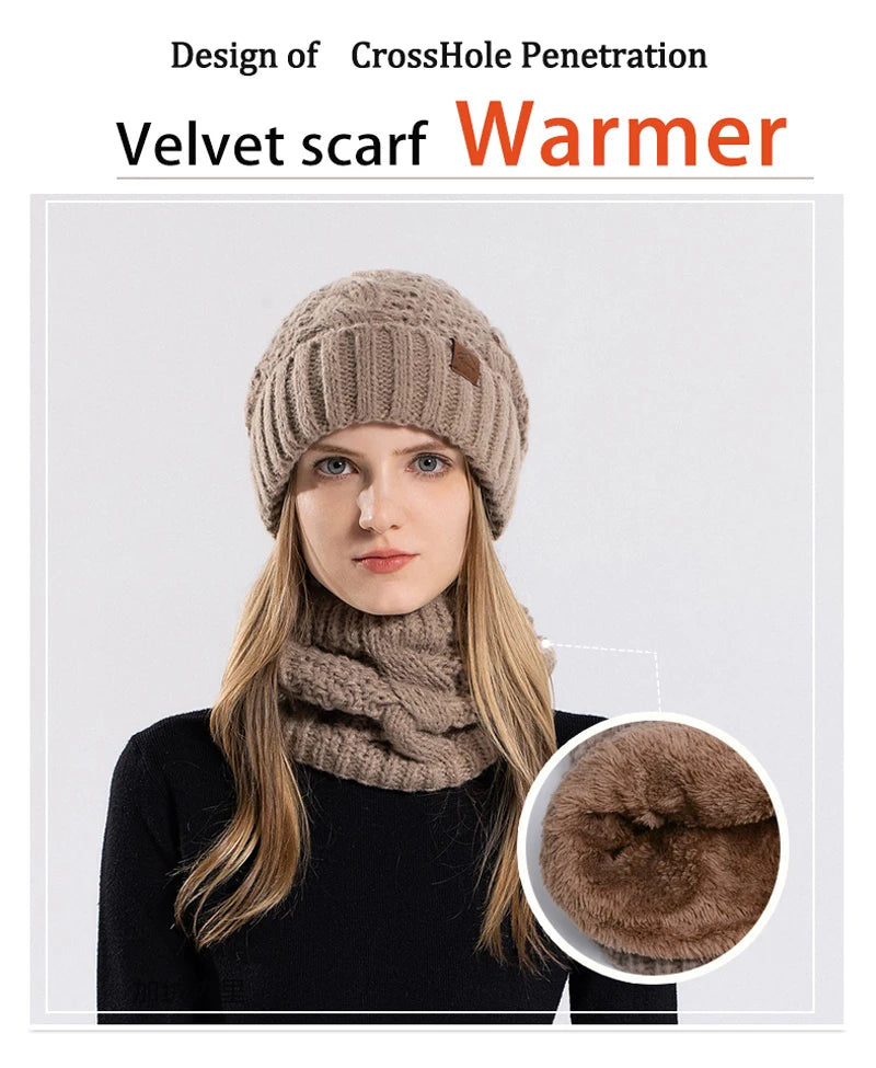 Xinbaoguan 60% acrylic 8395 winter hat scarf set for women, cold resistant and warm knitted hat, ear protection sleeve, yarn cap