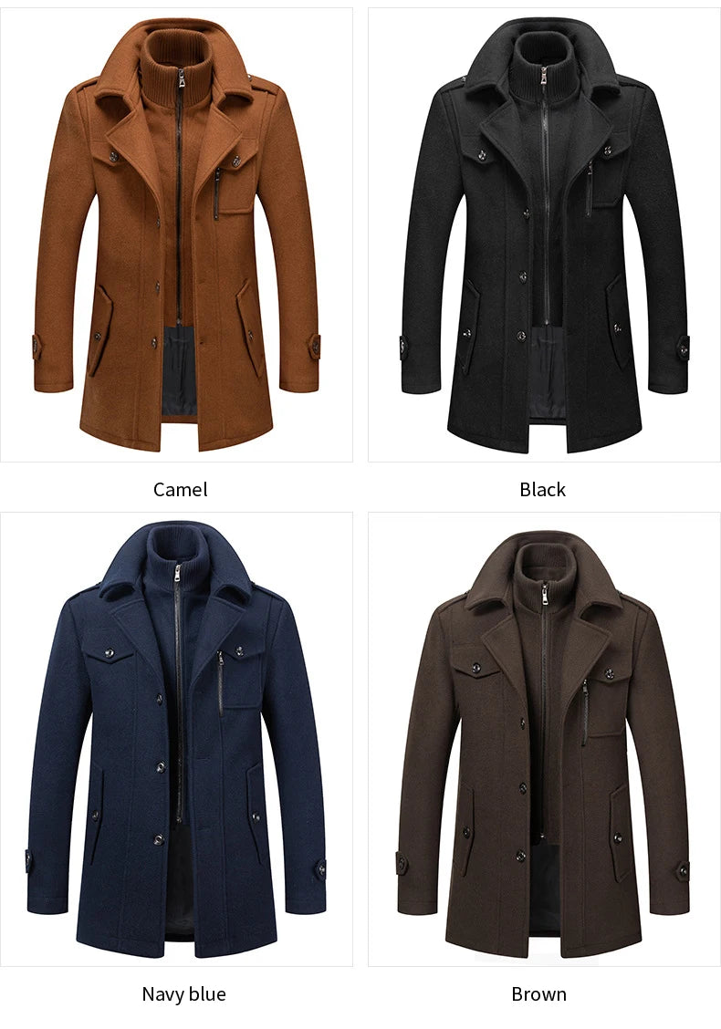 Men's Fashion Warm Autumn&Winter Jackets Trench Herrenmantel Coat for Men Double Collar Coat Jackets Mens Windproof Coats