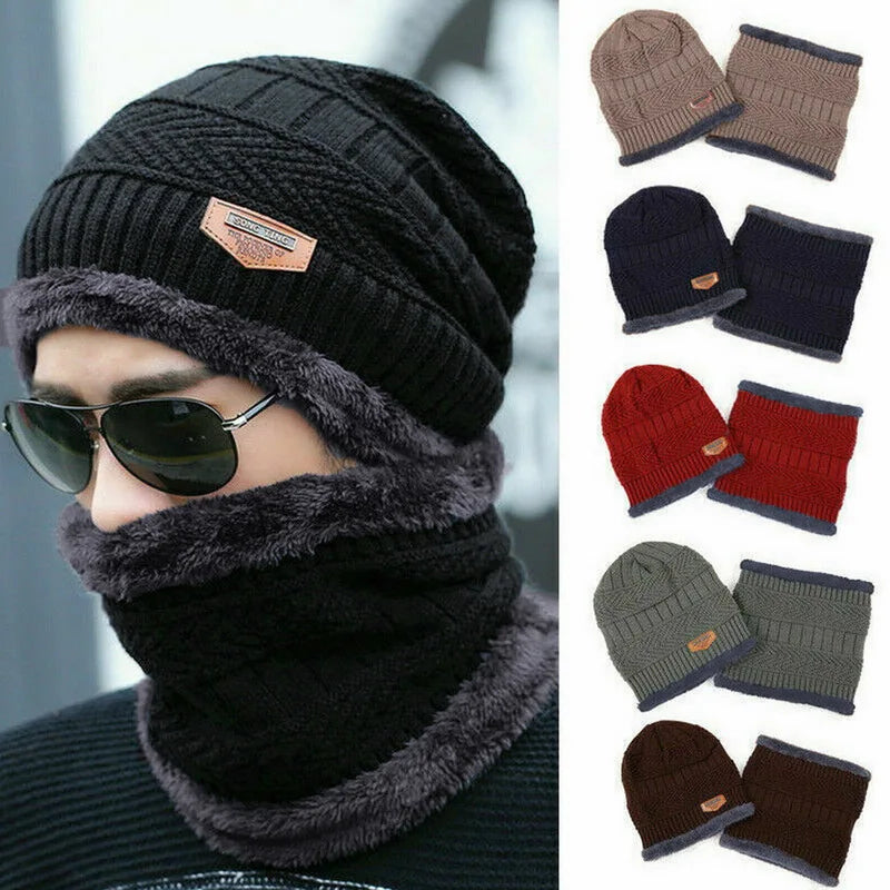 Winter Hats Knit Cap Men And Women Velvet Hat Coral Fleece Scarf Outdoor Riding Hat Warm Thickening Plus Velvet Neck Protect Cap