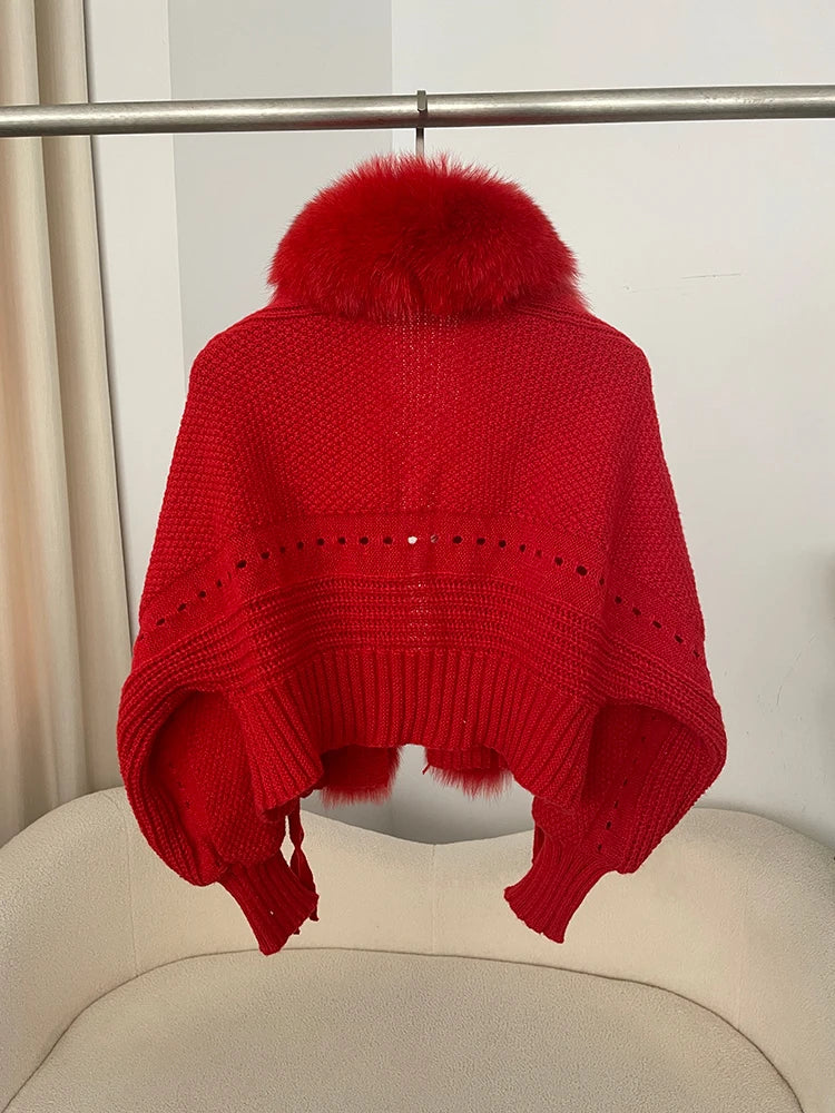 New Knitting Cardigan 2024 Winter Women Knitted Jacket with Natural Fur Placket Coat Casual Real Fox Fur New Fashion Short Warm