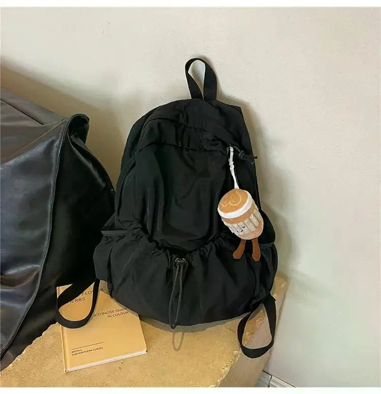 Casual Backpack Women Large Capacity Fashion Junior High School Student Pleat Schoolbag Cloth Bag Korean Travel Backpack