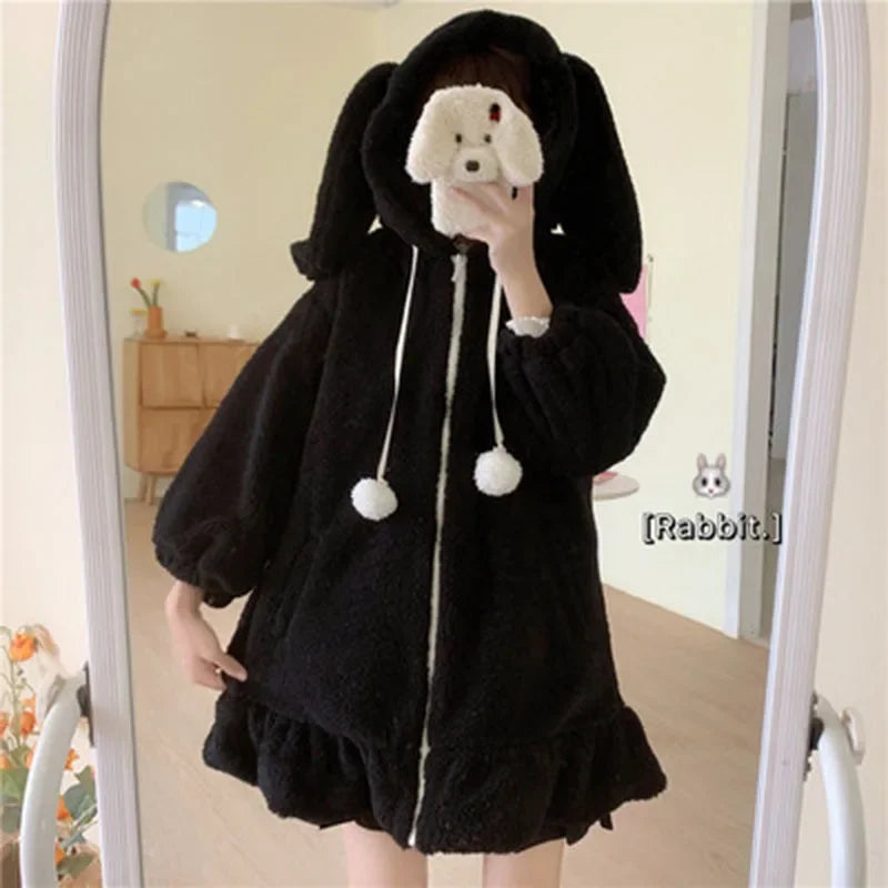 Women's Autumn Winter Lambswool Jacket Cardigan Plush Rabbit Sweatshirt Thickened Other Style Hoodies Sweatshirts