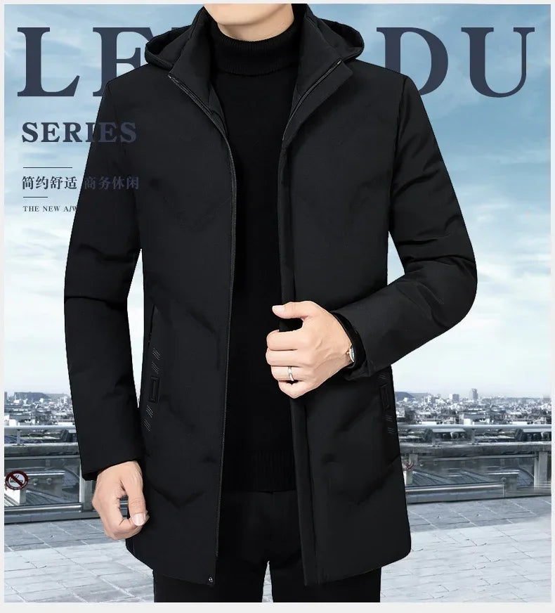 2024 Nouvelle Veste D'hiver Hommes Épaissir Chaud Hommes Parkas À Capuche Long Manteau Polaire Hommes Vestes Outwear Coupe-Vent rembourré Parka Mâle