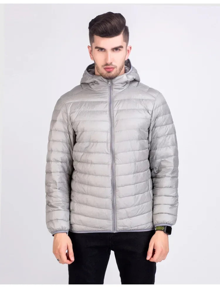 Men's Hooded Ultra Light White Duck Down Jackets 2024 New Fashion Korean Lightweight Water-Resistant Packable Puffer Coats