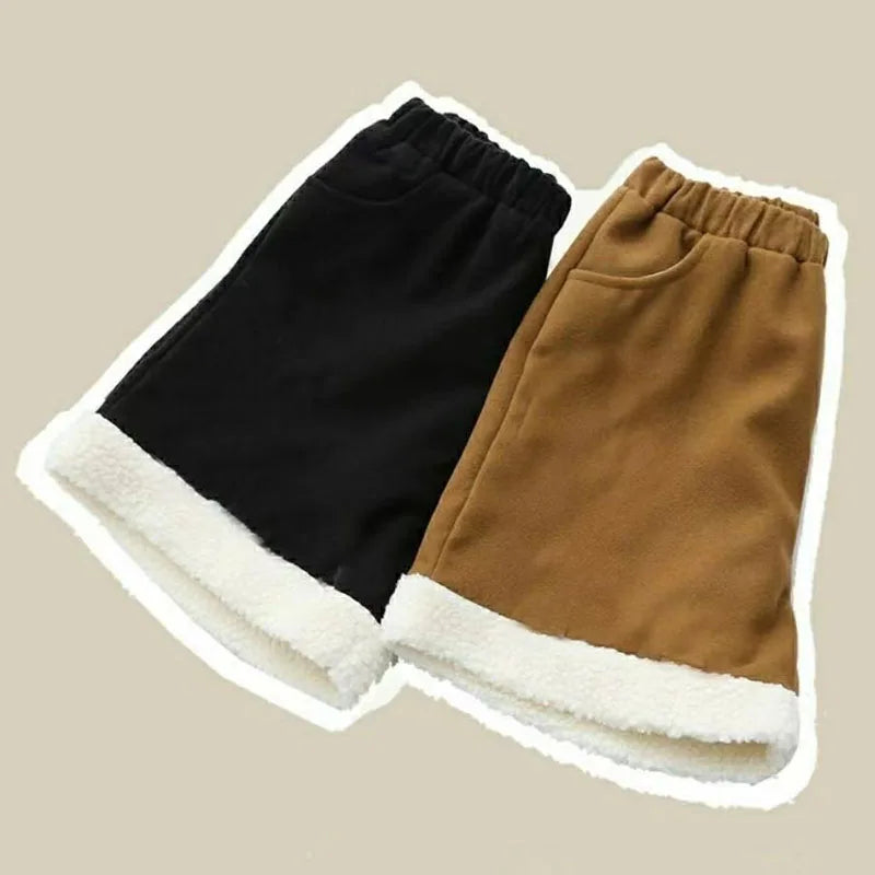 Black White Plush Shorts Womens Slim High Waist Winter Autumn Thick Velvet Pants Aesthetic Elegant Cute Y2k Korean Shorts