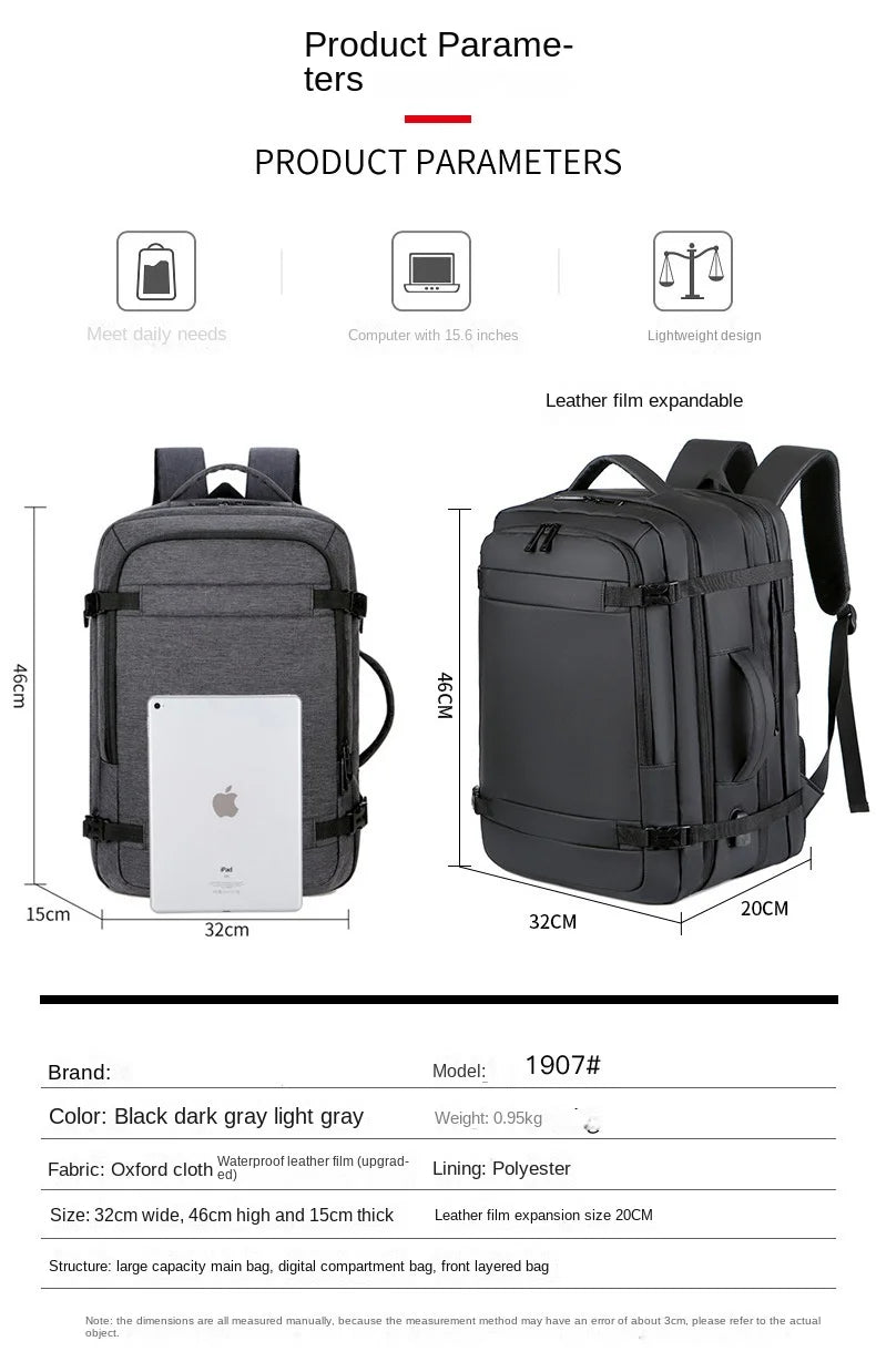 40L Expandable USB Charging Travel Backpack Men Large Capacity Business  Water Resistant Durable 17-inch Computer  Backpack New