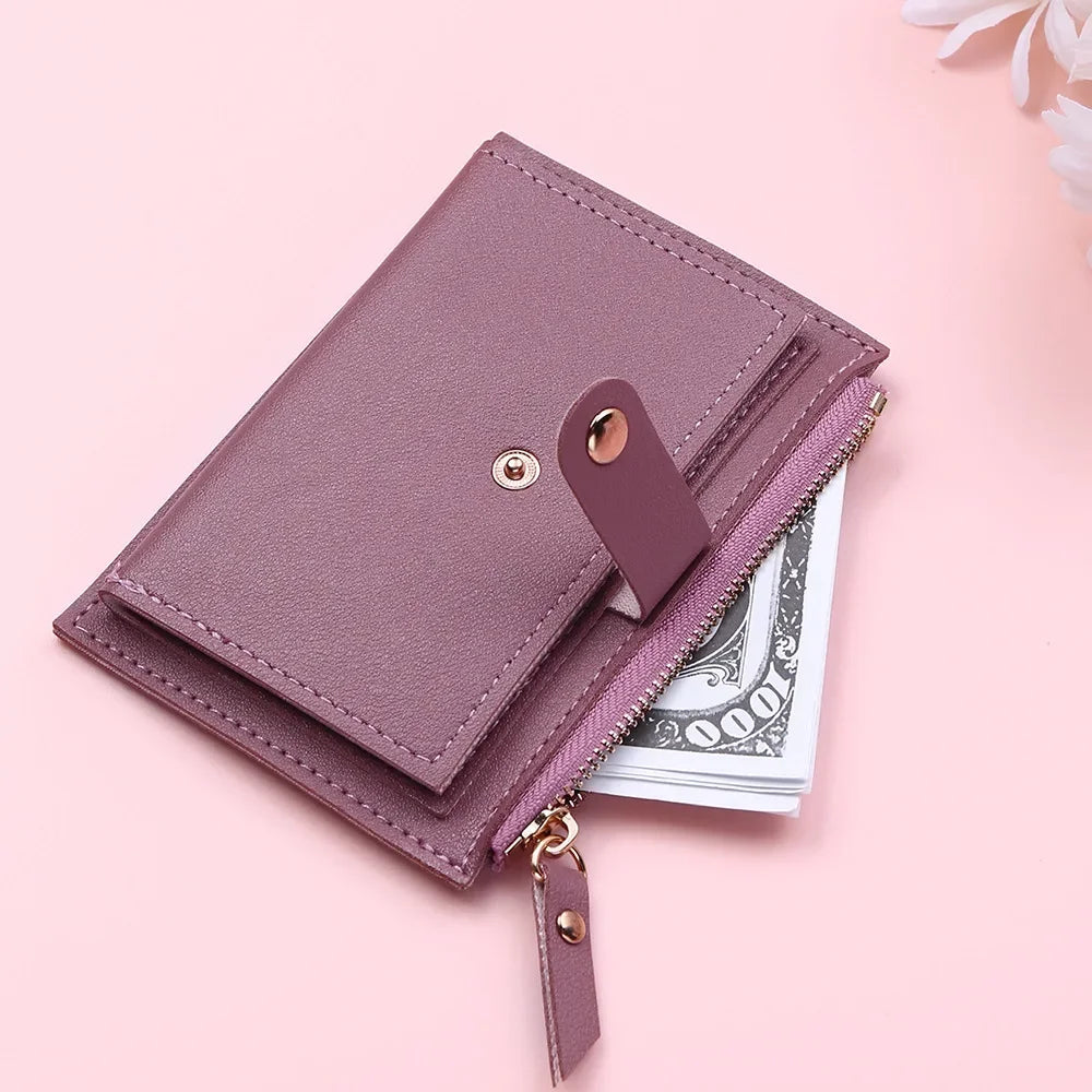 Women Fashion Small Wallet Purse Solid Color PU Leather Mini Coin Purse Wallet Credit Card Holder Bags Zipper Coin Purse