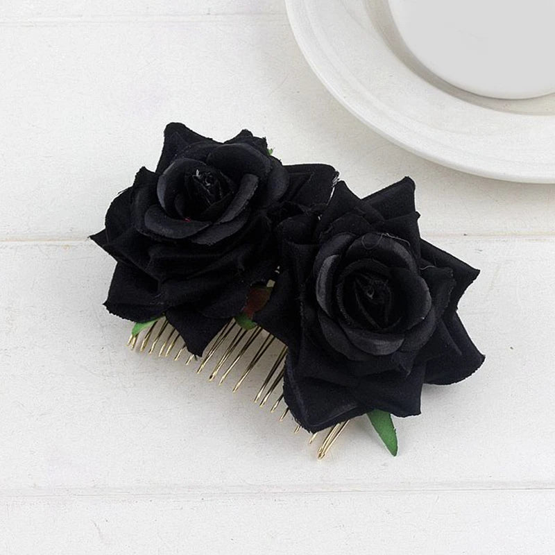 Flamenco Flowers For Hair DIY Headdress For Bridal Flocking Cloth Red Rose Flower Hairpin Hair Clip Party Hair Accessories