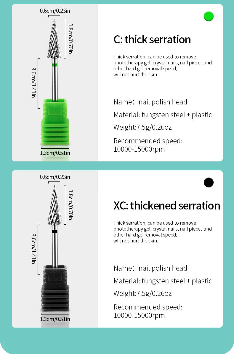 رؤوس مثقاب أظافر من كربيد التنجستن، ملحقات مثقاب مانيكير كهربائي، قواطع طحن لإزالة طلاء الأظافر الجل، أدوات الأظافر