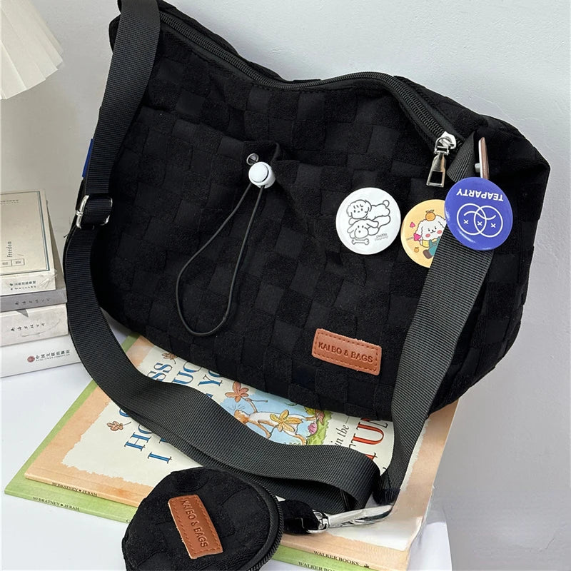 Printed high-capacity solid color original style college shoulder bag, new cute fashion designer handbag, crossbody bag