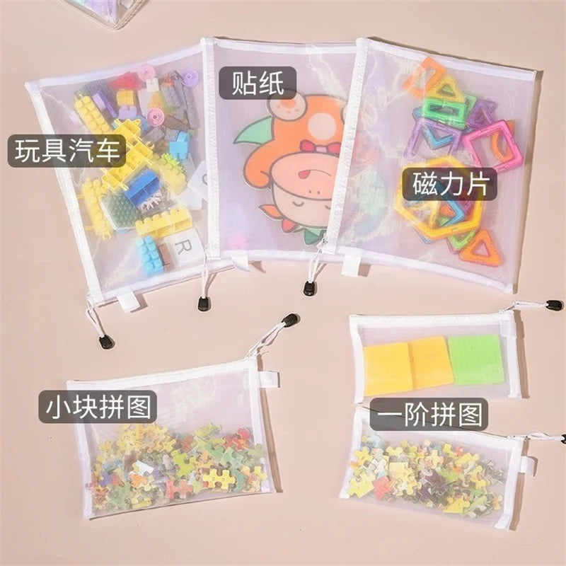 Toy storage bag puzzle classification zipper mesh bag children's small particle block sorting transparent box file hanging bag