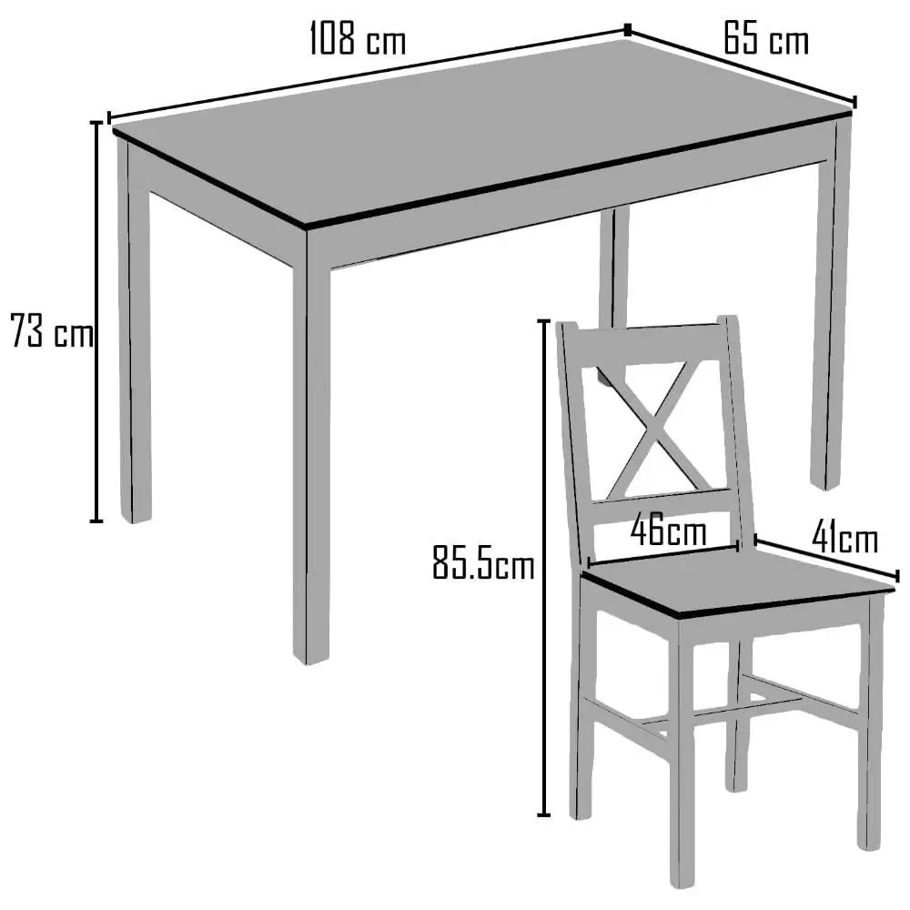 Pine Wood Dining Table with 4 Chairs Set for Dining Room, Kitchen, Living Room