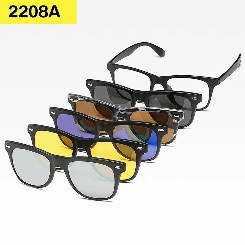 6 In 1 Custom Men Women Polarized Optical Magnetic Sunglasses Clip Magnet Clip on Sunglasses Polaroid Clip on Sun Glasses Frame