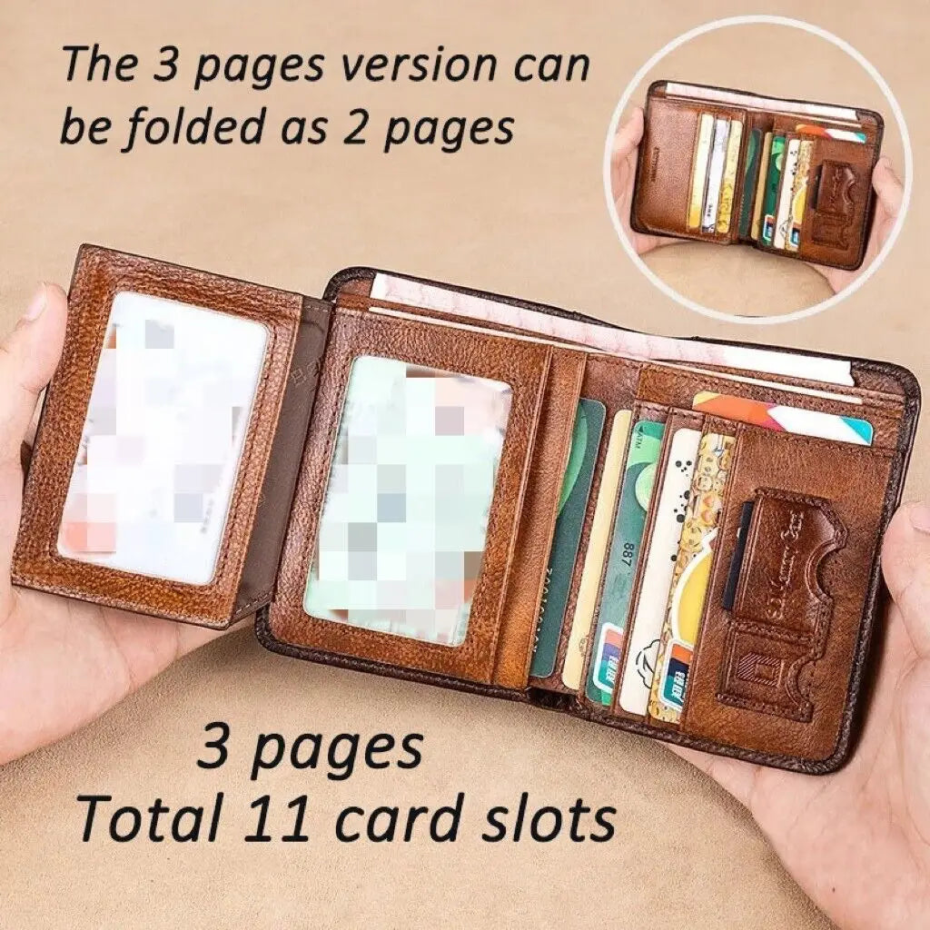 Genuine Leather Wallet Retro Business Design Rfid Protection Short Card Holder Coin Purses Money Bag Men Business Wallet Handbag