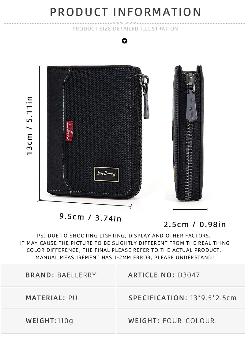 Baellerry RFID Simple Short Men Zipper Wallets Luxury Brand Card Holder Male Wallet Photo Holder Coin Pocket Man Purses