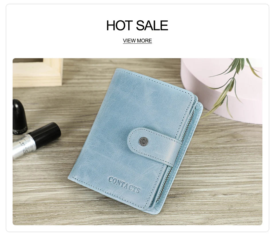 CONTACT'S Genuine Leather RFID Vintage Wallet Men With Coin Pocket Short Wallets Small Zipper Wallet With Card Holders Man Purse