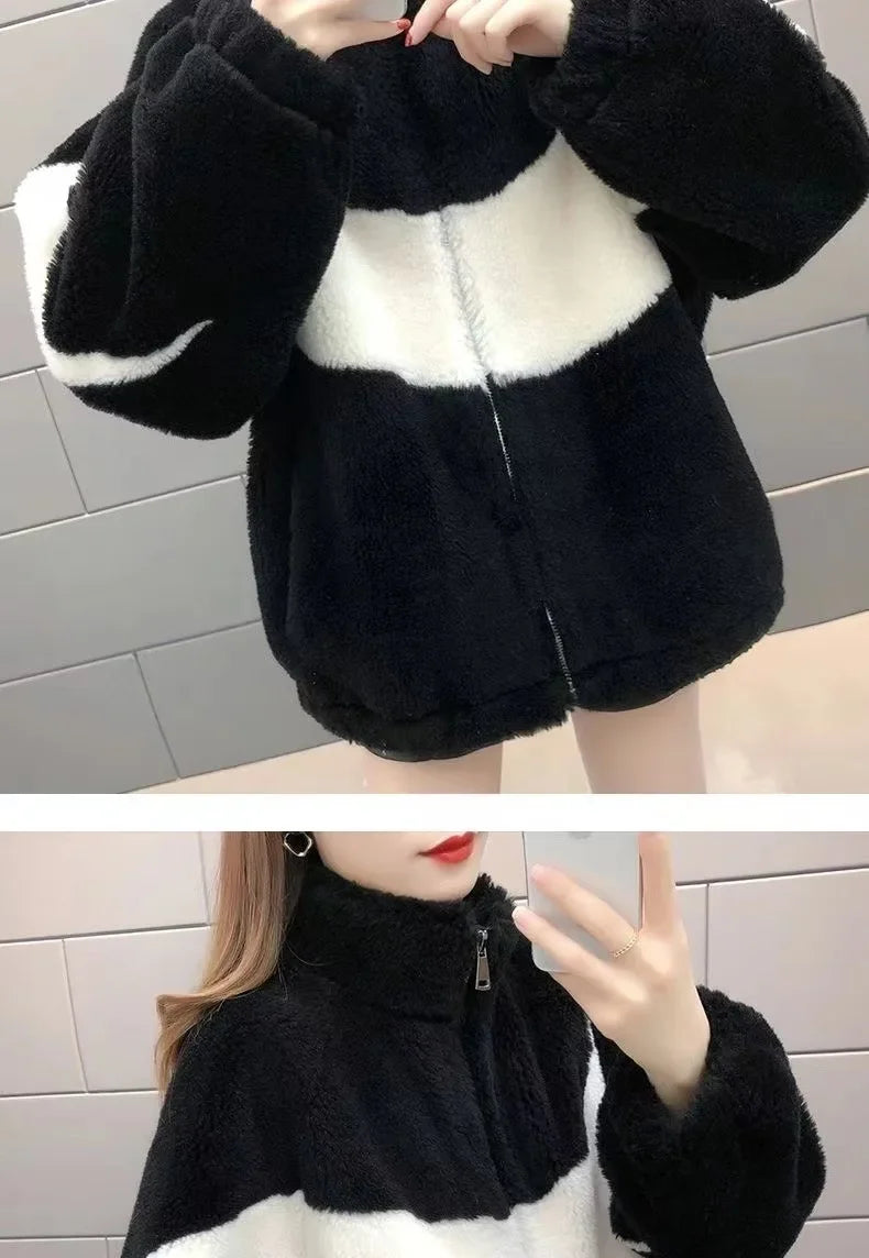 2024 Spring New Women's Thickened Stylish Double-sided Fleece Zipper Jacket Integrated Sweatshirt Long Hair Velvet Hoodies