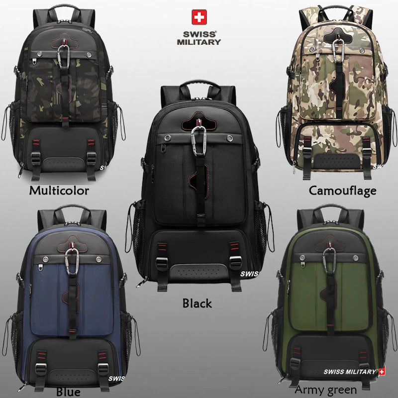 SWISS MILITARY Travel Backpack Men Hiking And Climbing Large-Capacity Backpack Fashion Expandable USB Bag Waterproof Backpack