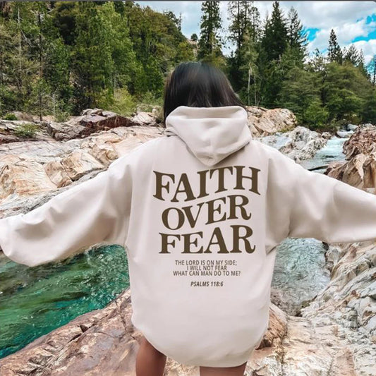 Faith Over Fear Christian Hoodie Sweatshirt Jesus Trendy Bible Verse Shirt Unisex Aesthetic Clothes Streetwear