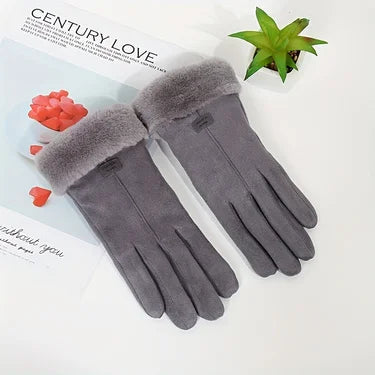 Women Winter Thick Plush Leather Gloves Fashion Winter Warm Skiing Outdoor Women Gloves Lady Elegant Casual Touch Screen Gloves