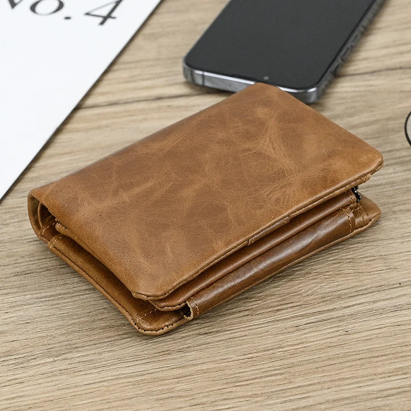 Leather Men‘s Short Wallet Hasp Genuine Leather Unisex Zipper Coin Clutch Purse Cowhide Card Holder Trifold Man wallets