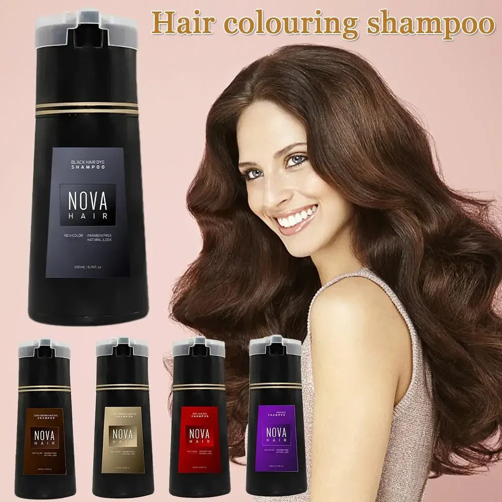 Shampooing colorant capillaire original Nova Hair Shampooing colorant instantané pour hommes et femmes Couleur de cheveux rapide, facile et sûre Couverture des cheveux gris Nourrit le cuir chevelu