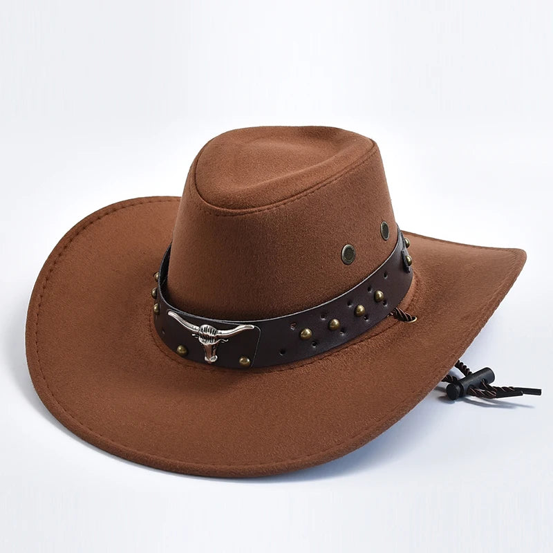 Artificial Suede Western Cowboy Hats Vintage Big-edge Gentleman Cowgirl Jazz Hat Holidays Party Cosplay Hat