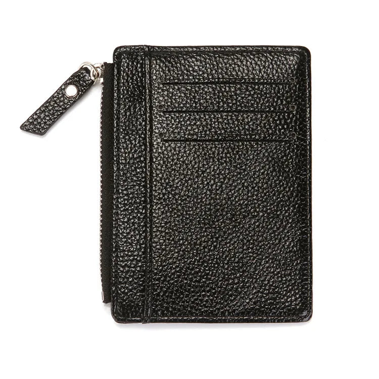 Mini Zipper Card Bag Slim ID Bank Purse Wallet Credit Organizer Portable Small Slim Ultra-thin Short Purse for Men Black