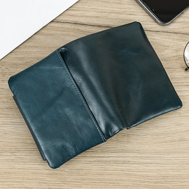 Leather Men‘s Short Wallet Hasp Genuine Leather Unisex Zipper Coin Clutch Purse Cowhide Card Holder Trifold Man wallets