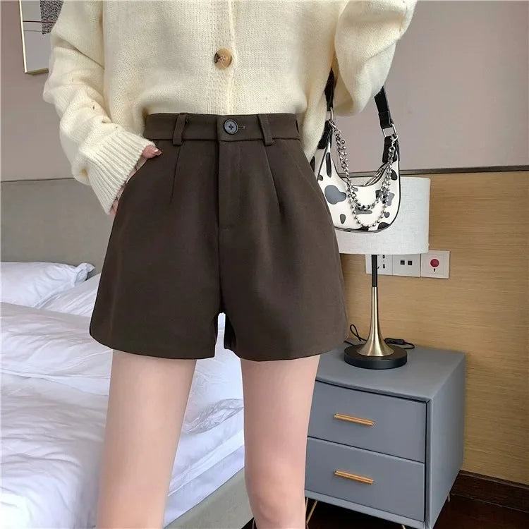 Black Woolen Shorts Women's Autumn/winter Outerwear Petite High-waisted Bell Bottoms 2023 New Slimming Base Boot Pants