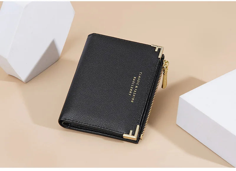 PU Leather Short Wallets for Women Small Card Holder Bag Portable Short Zipper Money Coin Purse Red Off-white Women Mini Wallet