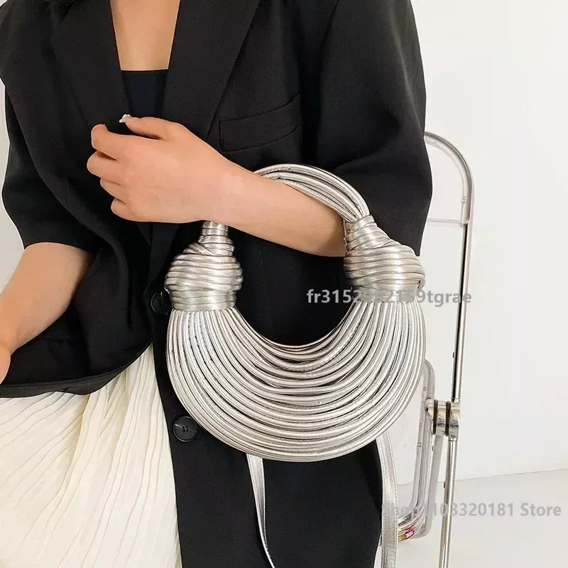 High-end Gold Bag Ladies Handbag Fashion Designer Silver Hand Woven Crossbody Bag Luxury Niche Designer Shoulder Bag New 2024