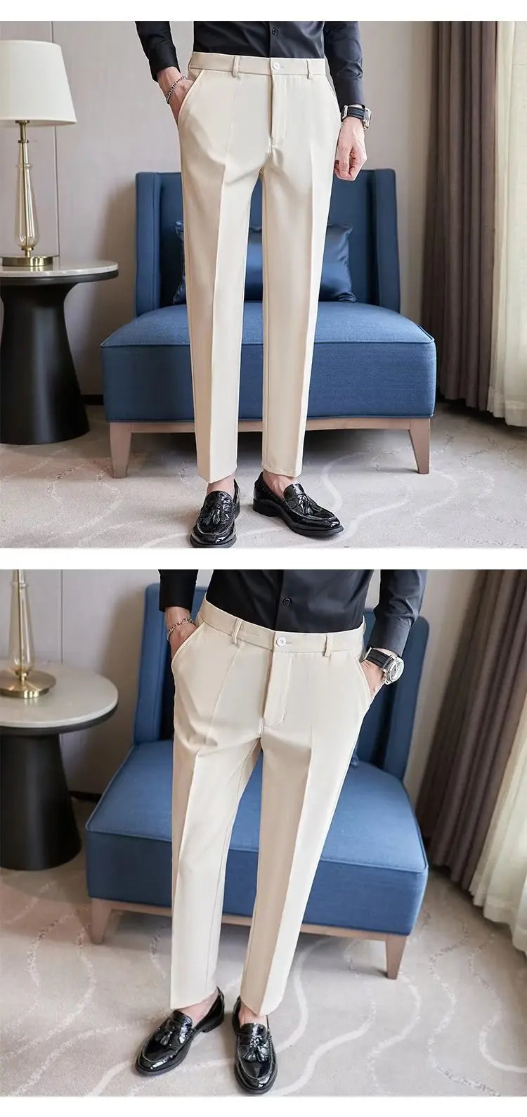 Men's Suit Pants Gray White Black Slim Business Casual Nine-point Pants Straight Plus Size Trousers Office Social Wedding