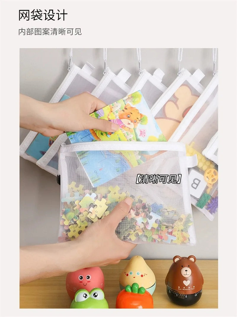 Toy storage bag puzzle classification zipper mesh bag children's small particle block sorting transparent box file hanging bag