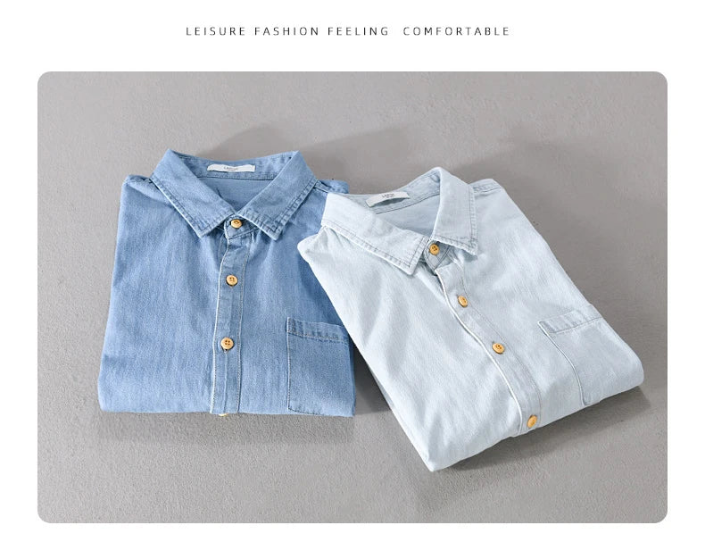 Denim Shirt for Men Summer New Short Sleeve Pure Cotton Shirt