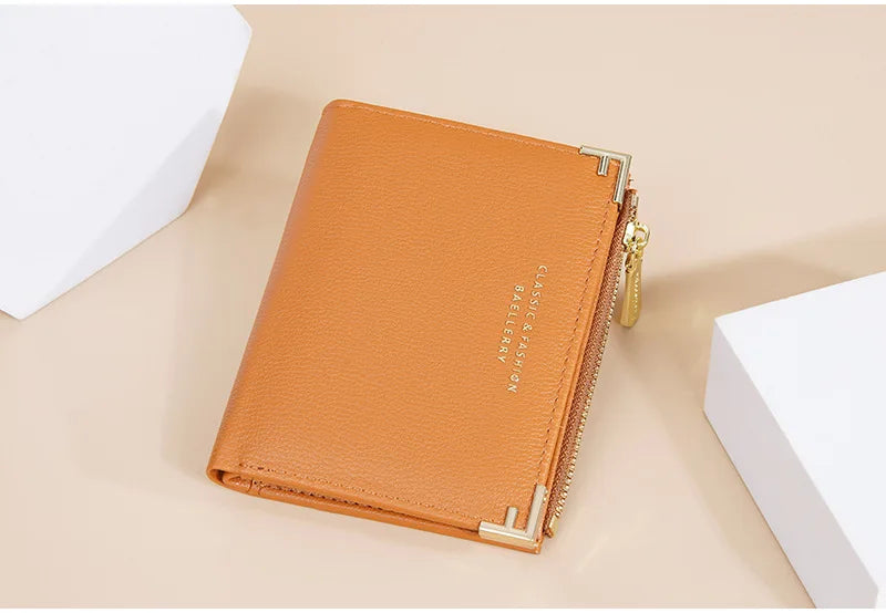 PU Leather Short Wallets for Women Small Card Holder Bag Portable Short Zipper Money Coin Purse Red Off-white Women Mini Wallet