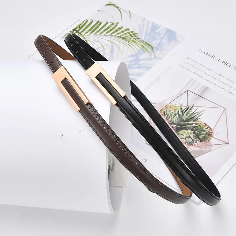 Women Korean Fashionable PU Leather Thin Waist Strap Metal Accessories Basic Belt Women Casual Porous Adjustable Fashion Belts