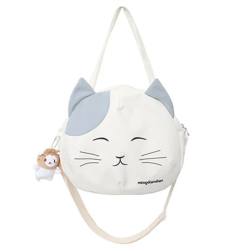 Canvas Nylon Prints Cat Messenger Bag Cute College Style Large Capacity Crossbody Bag Portable Shoulder Bag Handbag Streetwear