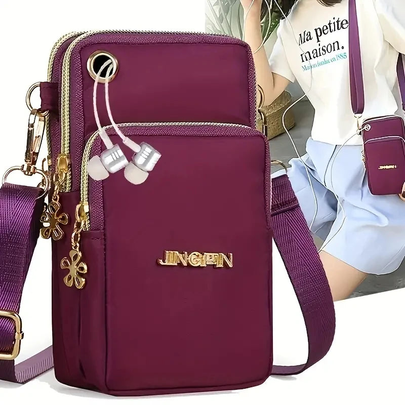 New 7 Color Mobile Phone Crossbody Bags for Women Fashion Women Shoulder Bag Cell Phone Pouch With Headphone Plug 3 Layer Wallet