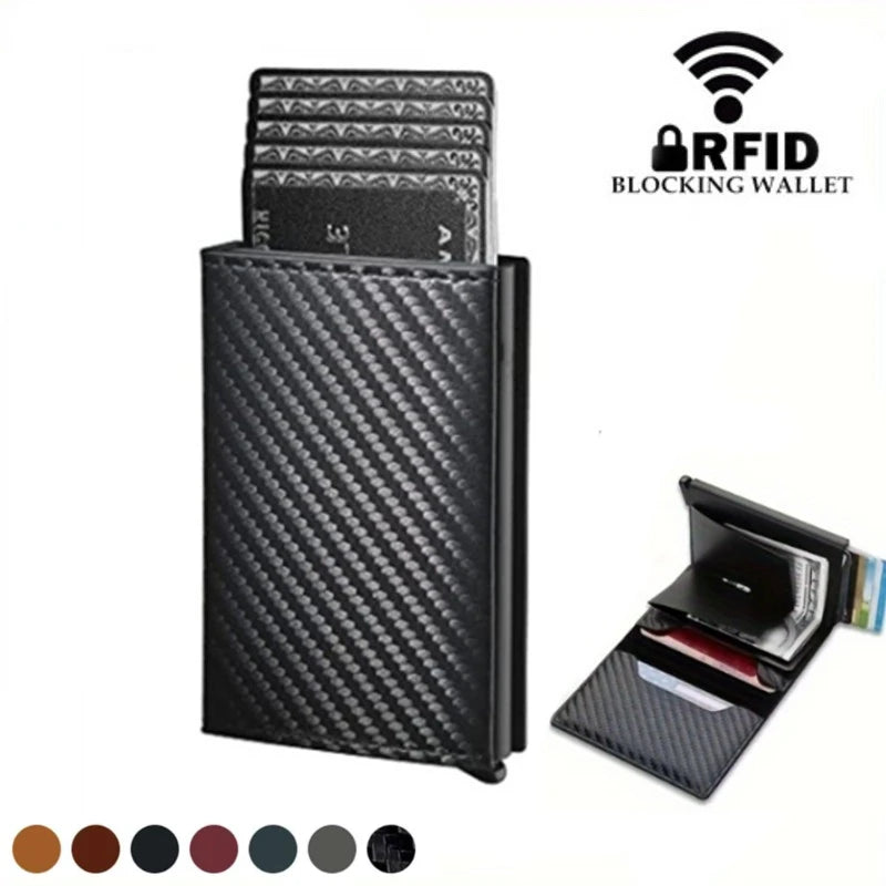 Carbon Fiber Slim Aluminum Men Wallet ID Credit Card Holder Mini RFID Wallet Automatic Pop Up Bank Card Case Black Wallet Purses