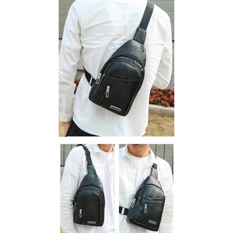 New Genuine Leather Chest Bag Men Travel Crossbody Bag Business Black Chest Pack Casual Sling Bag Male Shoulder Messenger Bag