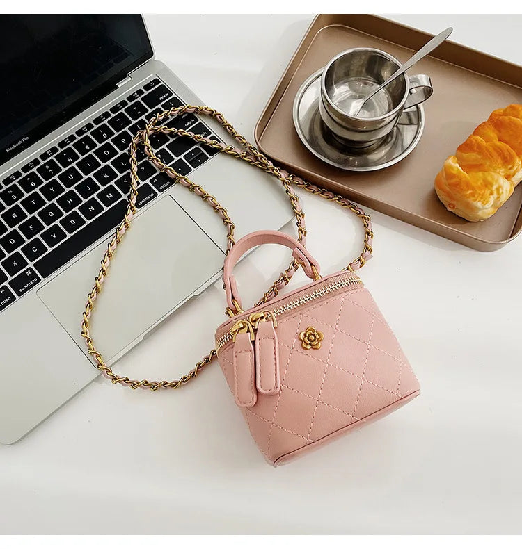 Small  Shoulder Bucket Bag For Women Classic Mini Clutches Female Small Square Box Crossbody Metal Chain Handbag