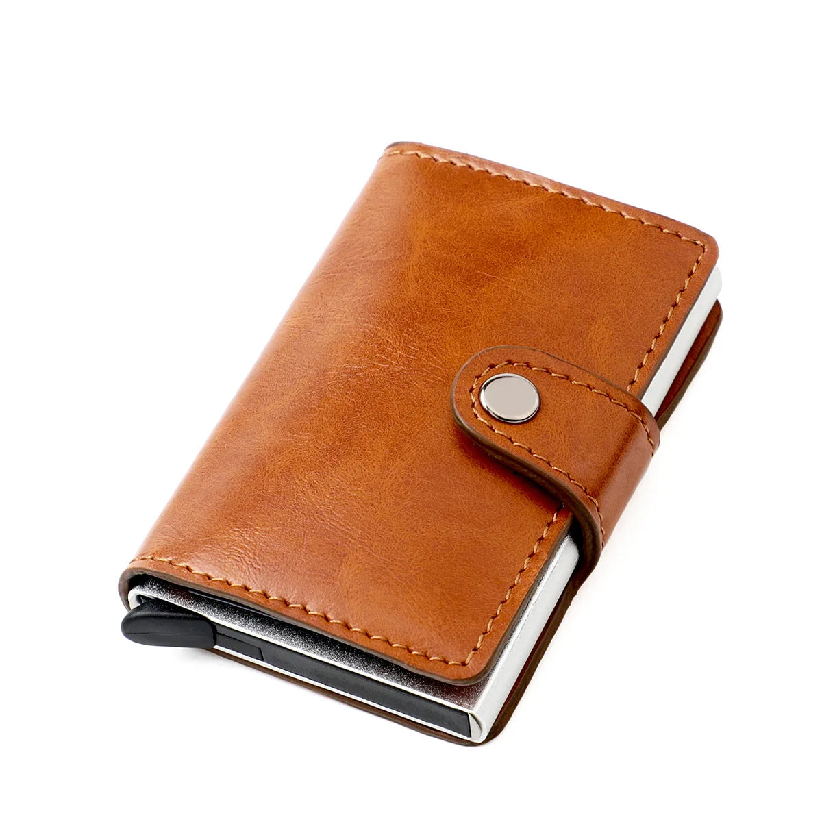 RFID Blocking Credit Card Holder Stainless Steel NFC Anti Scan Business Wallet Genuine PU Leather Purse Money Bag For Men Women